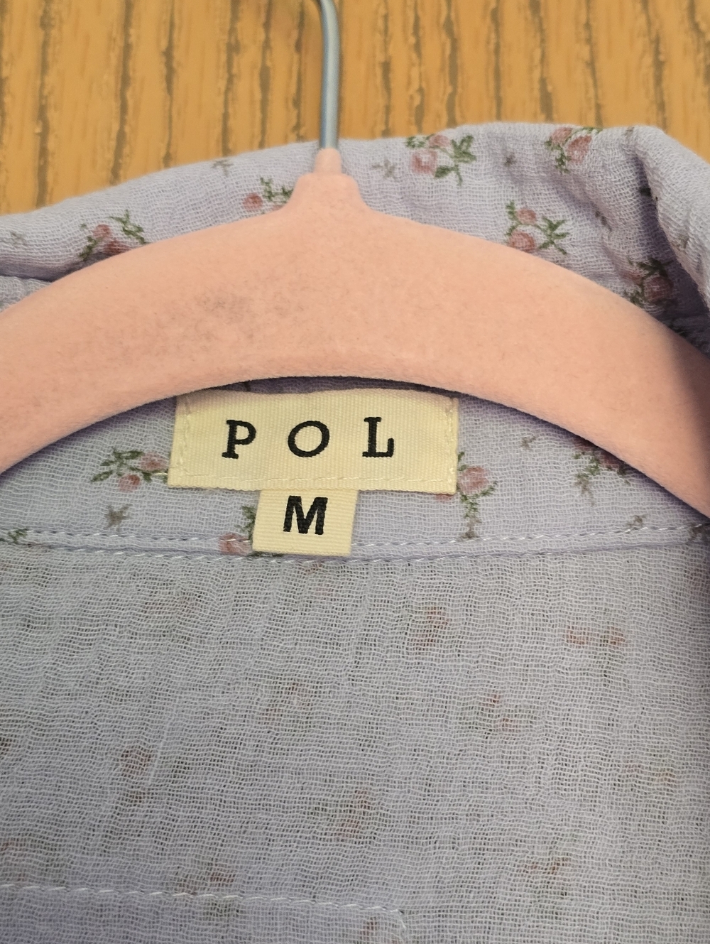 POL NWOT Light Blue Button-Front Shirt with White Crochet Sleeves - Picture 3 of 6